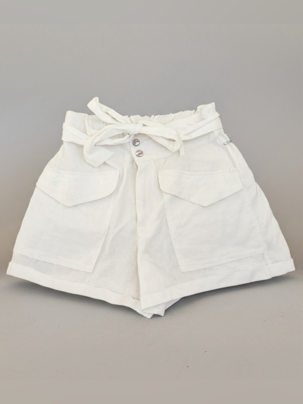 NWT Nicole Miller New York White Linen Blend Paperbag Utility Shorts M